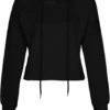 Cropped Hoodie - Black 1 Cropped Hoodie - Black -Grundstoff Verkäufe M140 black schwarzer kurzer damen kapuzenpullover nachhaltiges material front 1280x1280
