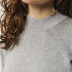 Fairtrade Feinstrick-Pullover Sada Aus Bio-Baumwolle - Grau-melange -Grundstoff Verkäufe MELAWEAR SADA GRAU MELANGE Damen Feinstrick Pullover hochgeschlossener Ausschnitt Rippenstrick Fairtrade 1280x1280