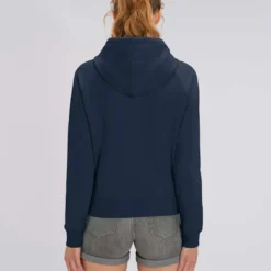 Raglan-Hoodie Aus Bio-Baumwolle - French Navy -Grundstoff Verkäufe Raglan Kapuzenpullover kurz weit dunkelblau Rueckansicht 1280x1280