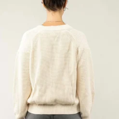 Mela Fairtrade Cardigan Artha Aus Bio-Baumwolle - Cream -Grundstoff Verkäufe Rueckansicht schwere kuschelige Rippstrick Jacke Artha cream 1280x1280