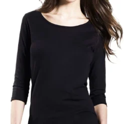 3/4 Sleeve Stretch T-Shirt Aus Biobaumwolle & Elastan - Doppelpack - Schwarz -Grundstoff Verkäufe Stretch Shirt schwarz Bio Baumwolle schwarz EP07 1280x1280