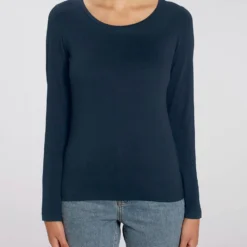 Longsleeve Aus Bio-Baumwolle - French Navy - 3er-Pack -Grundstoff Verkäufe W021 727 Damen Longsleeve Biobaumwolle Rundhalsausschnitt faire Herstellung fm front 1280x1280 1