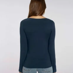 Longsleeve Aus Bio-Baumwolle - French Navy - 3er-Pack -Grundstoff Verkäufe W021 727 Longsleeve Shirt leicht tailliert vegan Biobaumwolle fm back 1280x1280 1