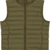 Steppweste Aus Recyceltem Polyester - British Khaki -Grundstoff Verkäufe W838 008 1 hochwertig verarbeitete Steppweste fuer Frauen mit verstellbarem Hueftsaum Stehkragen aus reinem Recyclingmaterial 1280x1280