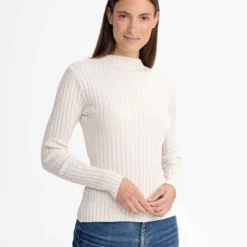 Fairtrade Strickpullover Namari - Cream Melange -Grundstoff Verkäufe damen strickpullover mela cream melange gerippt fairtrade bio baumwolle namari crmm 1280x1280
