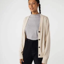 Mela Fairtrade V-Neck Cardigan Surina Aus Bio-Baumwolle - Cream -Grundstoff Verkäufe mela feinstrickjacke fairtrade cotton 152 304 Surina crm 1280x1280