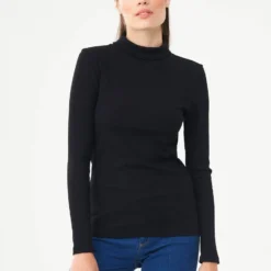 Grundstoff Verkäufe -Grundstoff Verkäufe w casual 012 black Casual Business Longsleeve Damen aus nachhaltiger Bio Baumwolle mit Elastan dehnbarer gerippter Stoff fair 1280x1280