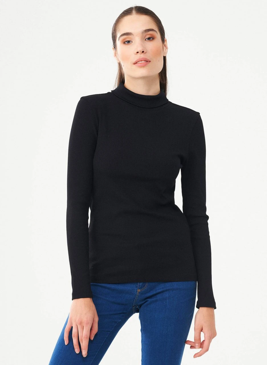 Longsleeve Mit Rollkragen Aus Bio-Baumwolle - Black 4 Longsleeve Mit Rollkragen Aus Bio-Baumwolle - Black – Bild 2