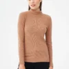 Longsleeve Mit Rollkragen Aus Bio-Baumwolle - Light Brown -Grundstoff Verkäufe w casual 012 lbrown Damen Longsleeve aus Bio Baumwolle in hellbraun mit fein dehnbarer Rippstrick Strucktur und Stehkragen nachhaltig fair fashion 1280x1280