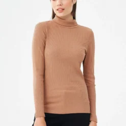 Longsleeve Mit Rollkragen Aus Bio-Baumwolle - Light Brown
